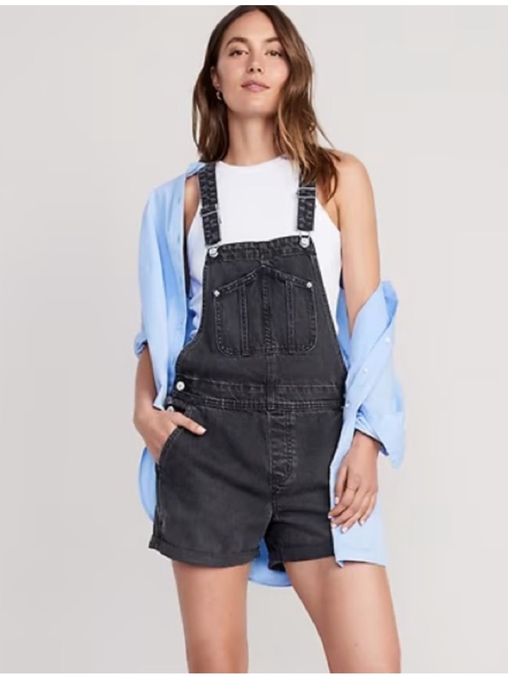 Old Navy black denim short overalls